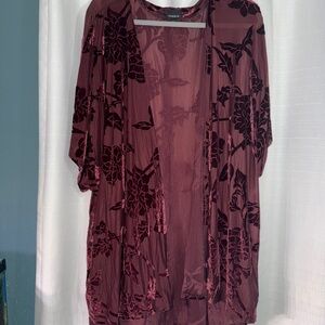 Torrid Red Velvet Kimono with Flowing Design